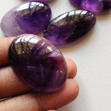 25-34mm Amethyst Oval Plain Cabochons, Loose Rare Oval Plain Flat Back Amethyst Cabochons For Jewelry, 4 Pieces  - GODP727Z