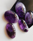 25-34mm Amethyst Oval Plain Cabochons, Loose Rare Oval Plain Flat Back Amethyst Cabochons For Jewelry, 4 Pieces  - GODP727Z