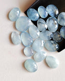 12-14mm Aquamarine Rose Cut Flat Back Cabochons, 2 Pcs Natural Aquamarine