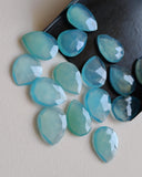 12x16mm Blue Chalcedony Rose Cut Pear Flat Back Cabochons, Blue Cabochons Faceted Pear Cabochons For Jewelry (5 Pcs To 10 Pcs) - BGP333Z