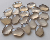 15mm Gray Chalcedony Fancy Rose Cut Cabochon, Natural Gray Faceted Flat Back