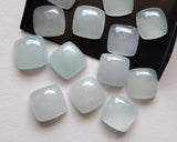 14mm Aquamarine Plain Square Cabochon, Milky Aquamarine Square Flat Back
