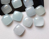 14mm Aquamarine Plain Square Cabochon, Milky Aquamarine Square Flat Back