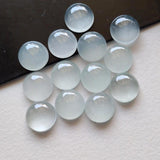 7mm Aquamarine Plain Cabochon, Milky Aquamarine Plain Round Flat Back Cabochon