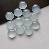 6mm Aquamarine Plain Round Cabochon, Milky Aquamarine Plain Flat Back Cabochon