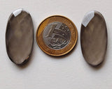 16x35mm Matched Pair 2 Pcs Smoky Quartz Long Oval Rose Cut Cabochons, Flat Back Smoky Quartz Cabochons