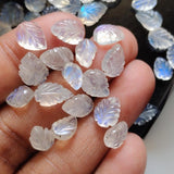 7-11mm Rainbow Moonstone Cabochons, Natural Hand Carved Leaf Shape Cabochons