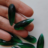10x28mm-11x31mm Emerald Green Colored Glass Fancy Stones, Faceted Long Drops