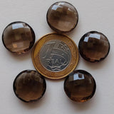 18mm Smoky Quartz Round Double Side Checker Cut Gems, Smoky Quartz, 2 Pcs