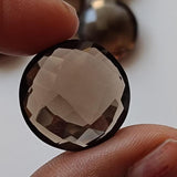 18mm Smoky Quartz Round Double Side Checker Cut Gems, Smoky Quartz, 2 Pcs