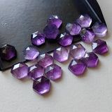 7-7.5mm Amethyst Faceted Hexagon Flat Back Cabochons, Amethyst Rose Cut Hexagon