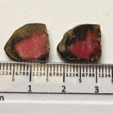 13x15.5mm Rare Watermelon Tourmaline Rough Slices, 13x15.5mm OOAK Matched Pair