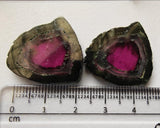 25x27mm Rare Watermelon Tourmaline Rough Slices, 2Pcs OOAK Matched Pair