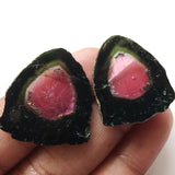 22x24mm Rare Watermelon Tourmaline Rough Slices,OOAK Matched Pair