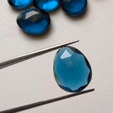 13-16mm Hydro Quartz Rose Cut Flat Cabochons, Lab Created London Blue Topaz