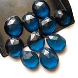 13-16mm Hydro Quartz Rose Cut Flat Cabochons, Lab Created London Blue Topaz