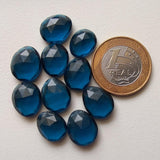 13-16mm Hydro Quartz Rose Cut Flat Cabochons, Lab Created London Blue Topaz