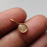 White Grey Slice Raw Diamond Connector, Uncut Single Loop 925 Silver Gold Polish