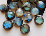 14mm Labradorite Rose Cut Round Cabochons, Labradorite Faceted Round Flat Back