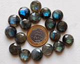 14mm Labradorite Rose Cut Round Cabochons, Labradorite Faceted Round Flat Back