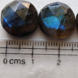 14mm Labradorite Rose Cut Round Cabochons, Labradorite Faceted Round Flat Back