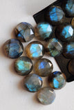 13-15mm Labradorite Rose Cut Round Cabochons, Labradorite Flat Back, 5 Pcs