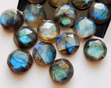 13-15mm Labradorite Rose Cut Round Cabochons, Labradorite Flat Back, 5 Pcs
