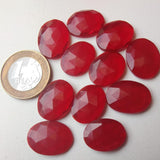 10-15mm Red Hydro Oval Rose Cut Cabochons, Faceted Flat Back 5 Pcs Red Rose Cut