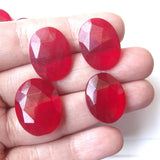 10-15mm Red Hydro Oval Rose Cut Cabochons, Faceted Flat Back 5 Pcs Red Rose Cut