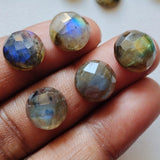 10mm Labradorite Rose Cut Round Flat Back Cabochons, Faceted Round Cabs