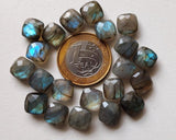 10mm Labradorite Cushion Cut Stones, Natural Labradorite Both Side Faceted