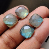 10mm Labradorite Cushion Cut Stones, Natural Labradorite Both Side Faceted