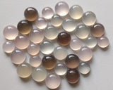 10-12mm Round Chalcedony Cabochons, Multi Color Plain Round Chalcedony Flat Back