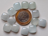 14mm Aquamarine Plain Square Cabochon, Milky Aquamarine Square Flat Back