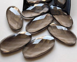 16x35mm Matched Pair 2 Pcs Smoky Quartz Long Oval Rose Cut Cabochons, Flat Back Smoky Quartz Cabochons