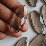 16x35mm Matched Pair 2 Pcs Smoky Quartz Long Oval Rose Cut Cabochons, Flat Back Smoky Quartz Cabochons