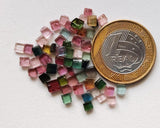 3-4mm Multi Tourmaline Plain Square Cabochons, Natural Square Flat back