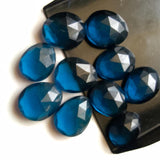 13-16mm Hydro Quartz Rose Cut Flat Cabochons, Lab Created London Blue Topaz