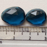 13-16mm Hydro Quartz Rose Cut Flat Cabochons, Lab Created London Blue Topaz