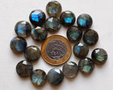 13-15mm Labradorite Rose Cut Round Cabochons, Labradorite Flat Back, 5 Pcs