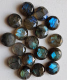 13-15mm Labradorite Rose Cut Round Cabochons, Labradorite Flat Back, 5 Pcs