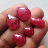 8x13.5mm to10.5x14mm Ruby Glass Filled Cabochons, Faceted Pear Ruby Flat Back Cabochons (A To E)