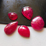 8x13.5mm to10.5x14mm Ruby Glass Filled Cabochons, Faceted Pear Ruby Flat Back Cabochons (A To E)