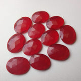 10-15mm Red Hydro Oval Rose Cut Cabochons, Faceted Flat Back 5 Pcs Red Rose Cut