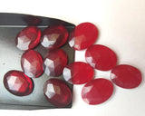 10-15mm Red Hydro Oval Rose Cut Cabochons, Faceted Flat Back 5 Pcs Red Rose Cut