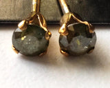 4.7mm Green Diamond Stud Earrings 925 Sterling Silver Gold Plated Round Diamond