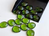 16-17mm Peridot Colored Quartz Rose Cut Flat Back Cabochons, Peridot Hydro