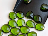 16-17mm Peridot Colored Quartz Rose Cut Flat Back Cabochons, Peridot Hydro