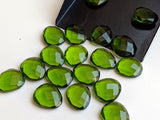 16-17mm Peridot Colored Quartz Rose Cut Flat Back Cabochons, Peridot Hydro