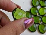 16-17mm Peridot Colored Quartz Rose Cut Flat Back Cabochons, Peridot Hydro